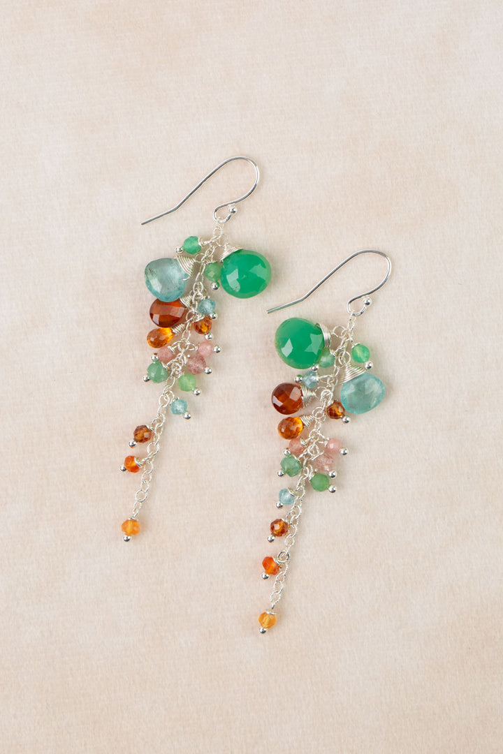 One Of A Kind Green Onyx, Apatite, Carnelian Cluster Earrings
