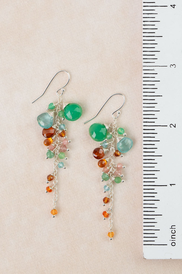 One Of A Kind Green Onyx, Apatite, Carnelian Cluster Earrings