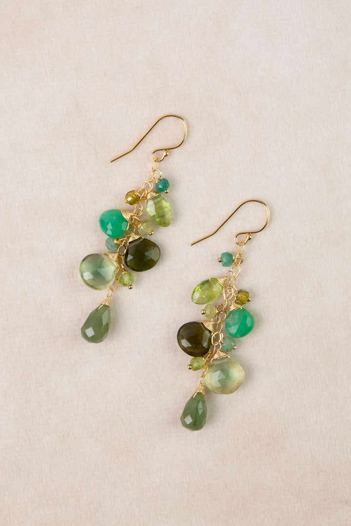 One Of A Kind Peridot, Green Onyx, Green Jade Cluster Earrings