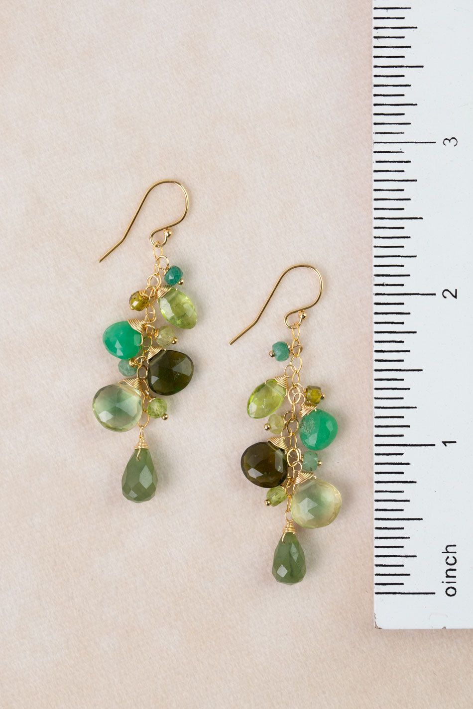 One Of A Kind Peridot, Green Onyx, Green Jade Cluster Earrings