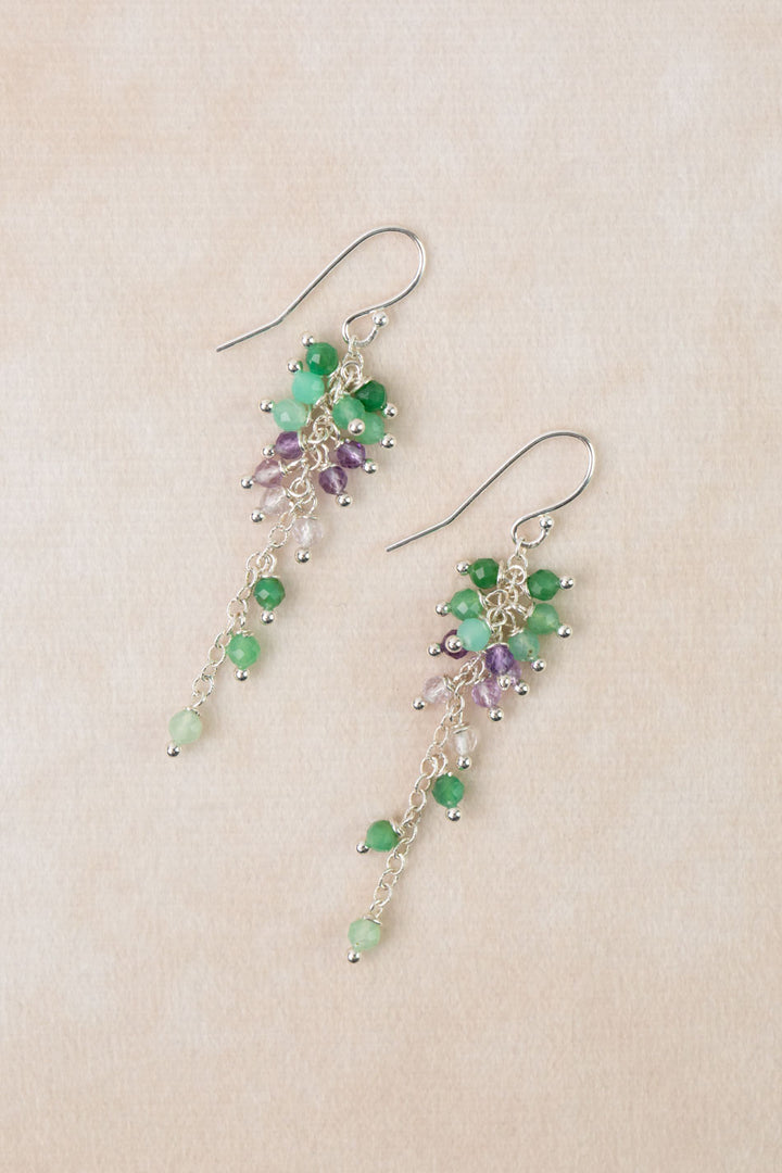 One Of A Kind Green Onyx, Chysoprase, Amethyst Cluster Earrings