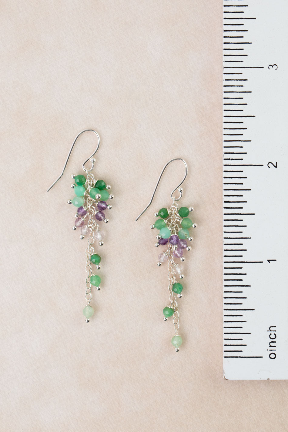 One Of A Kind Green Onyx, Chysoprase, Amethyst Cluster Earrings