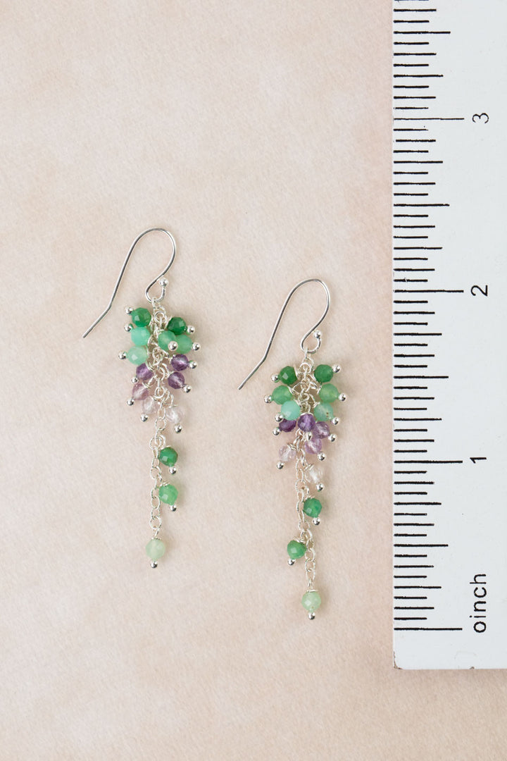 One Of A Kind Green Onyx, Chysoprase, Amethyst Cluster Earrings
