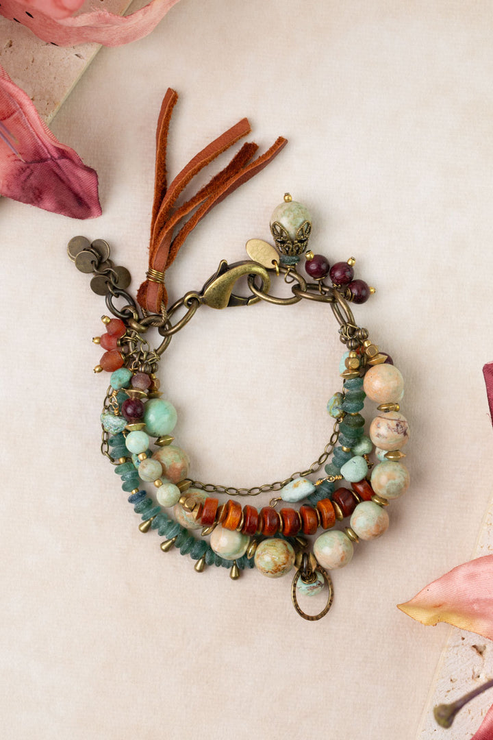 One Of A Kind 7-8.5" Peruvian Opal, Roman Glass, Turquoise Multistrand Bracelet