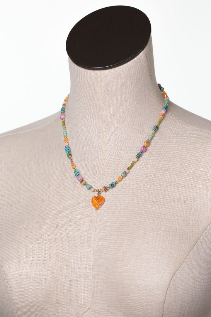 One Of A Kind 17-19" Spiny Oyster, Jasper, Jade, Turquoise Simple Necklace
