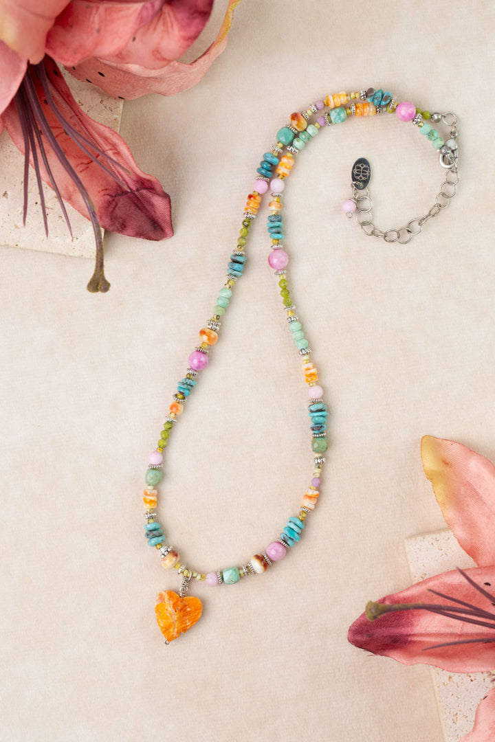 One Of A Kind 17-19" Spiny Oyster, Jasper, Jade, Turquoise Simple Necklace