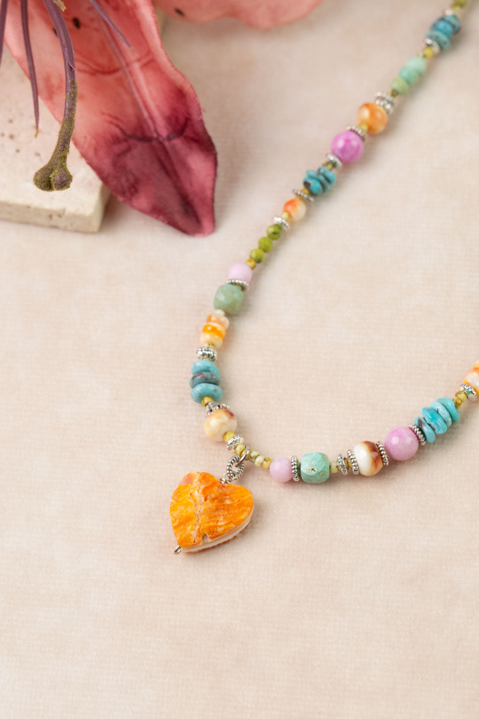 One Of A Kind 17-19" Spiny Oyster, Jasper, Jade, Turquoise Simple Necklace