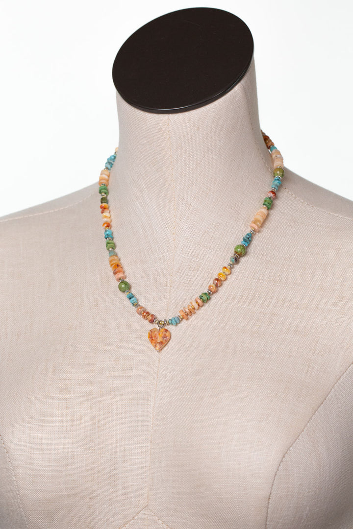 One Of A Kind 17.5-19.5" Spiny Oyster, Fire Opal, Turquoise Simple Necklace