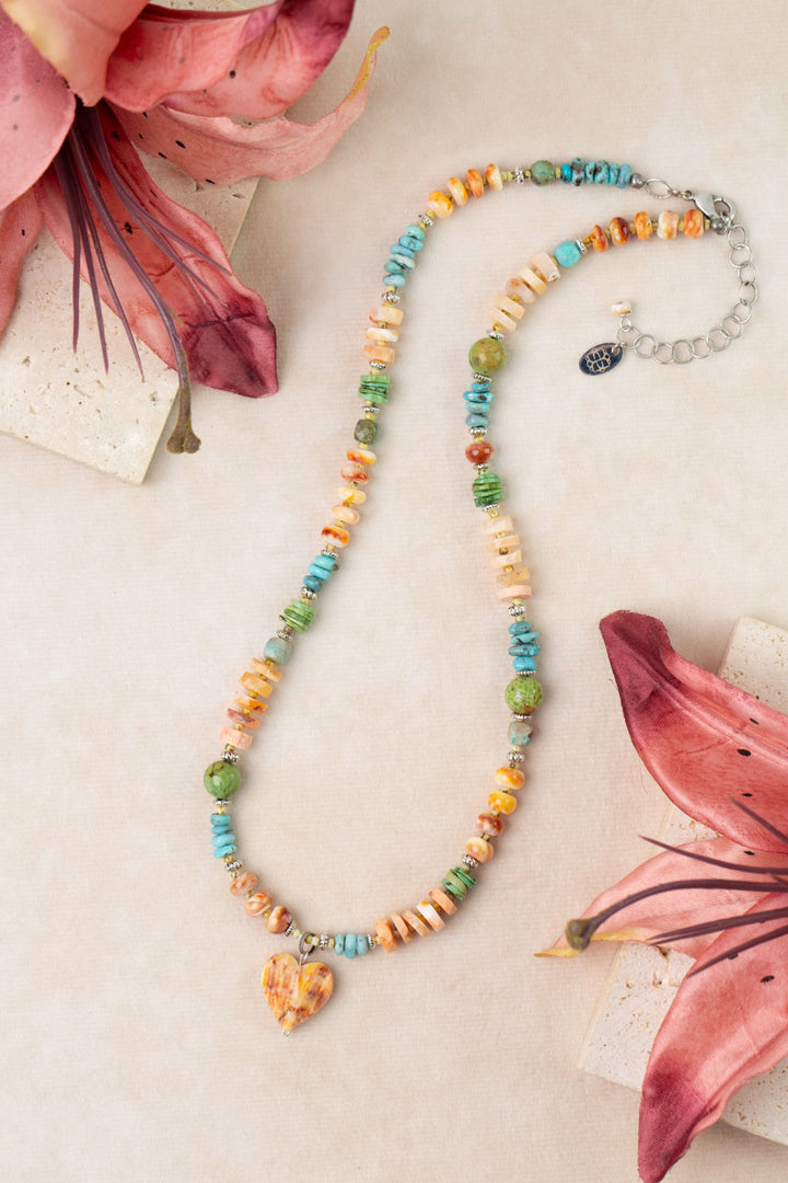One Of A Kind 17.5-19.5" Spiny Oyster, Fire Opal, Turquoise Simple Necklace