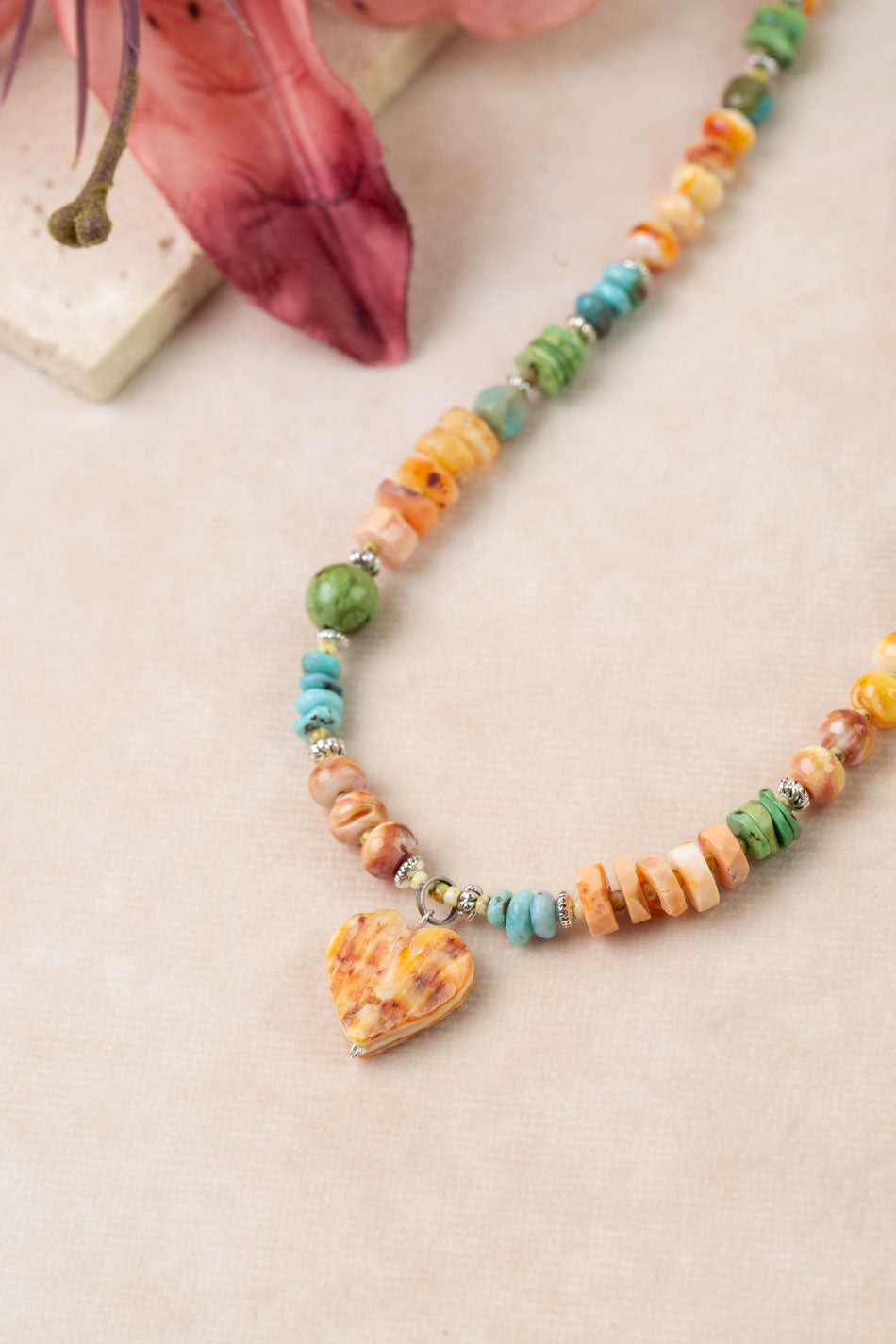 One Of A Kind 17.5-19.5" Spiny Oyster, Fire Opal, Turquoise Simple Necklace
