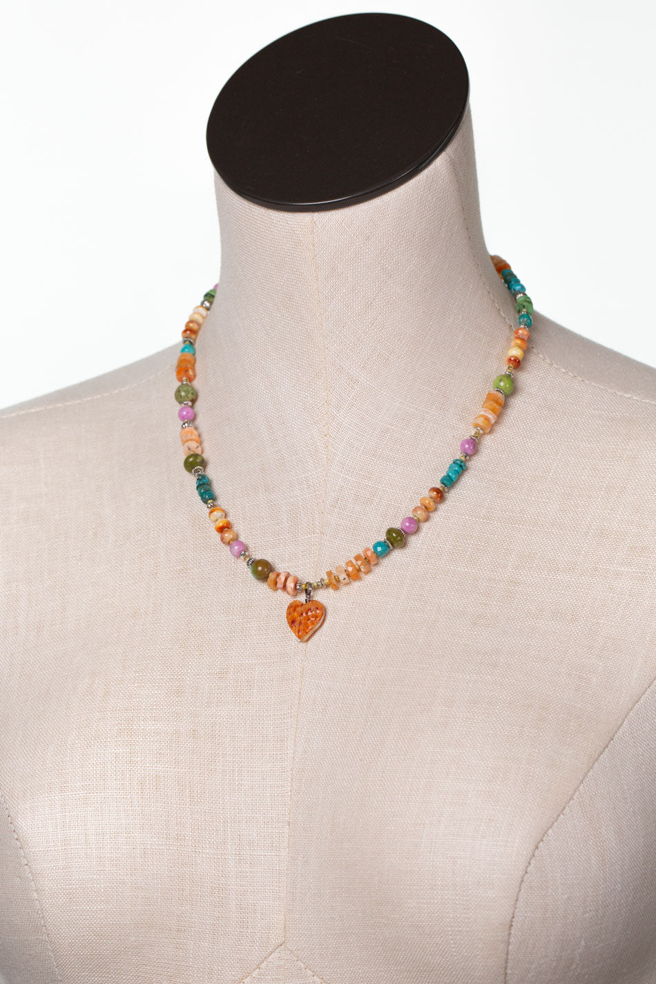 One Of A Kind 17.5-19.5" Spiny Oyster, Turquoise, Fire Opal Simple Necklace