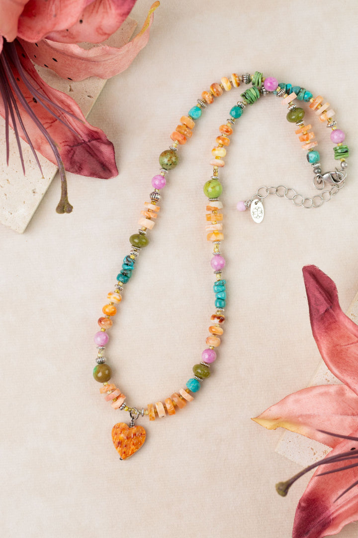 One Of A Kind 17.5-19.5" Spiny Oyster, Turquoise, Fire Opal Simple Necklace