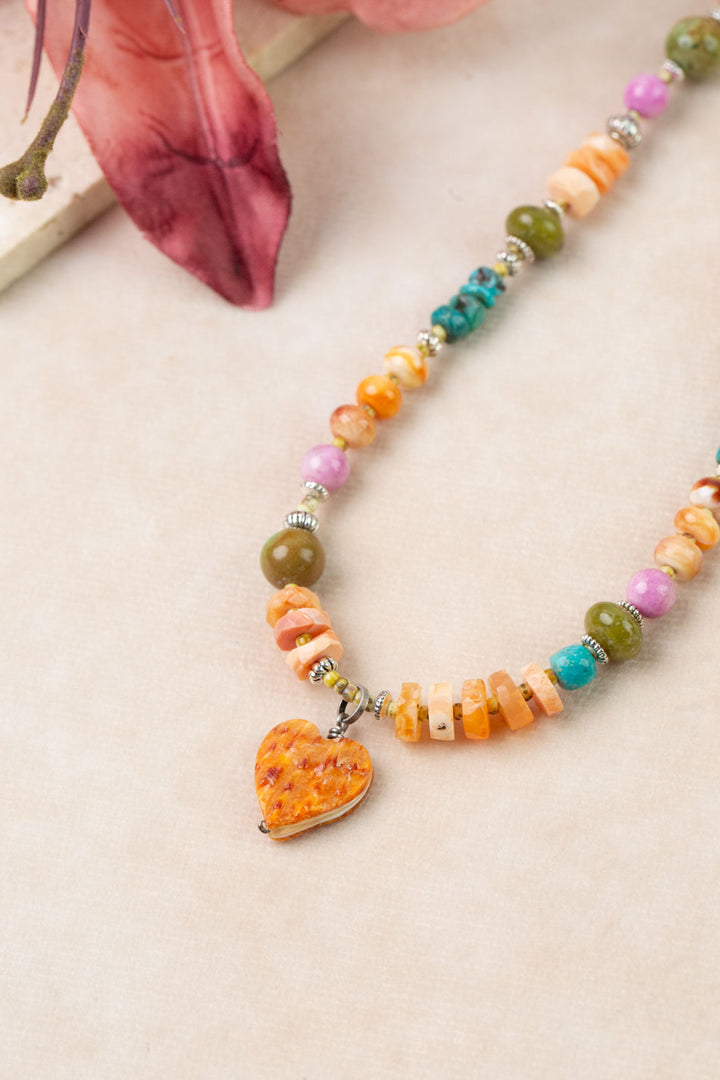 One Of A Kind 17.5-19.5" Spiny Oyster, Turquoise, Fire Opal Simple Necklace