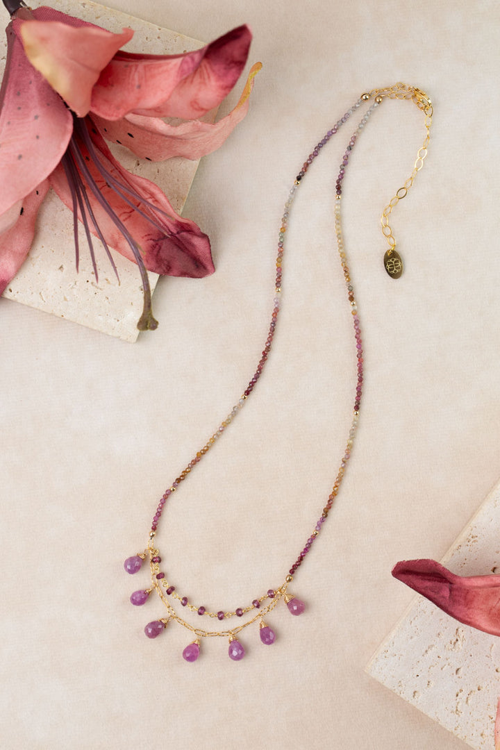 One Of A Kind 17.75-19.75" Ruby, Sapphire, Garnet Simple Necklace