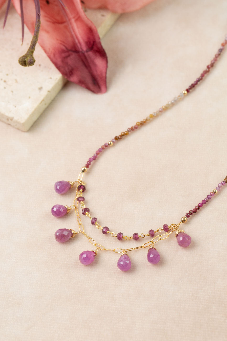 One Of A Kind 17.75-19.75" Ruby, Sapphire, Garnet Simple Necklace