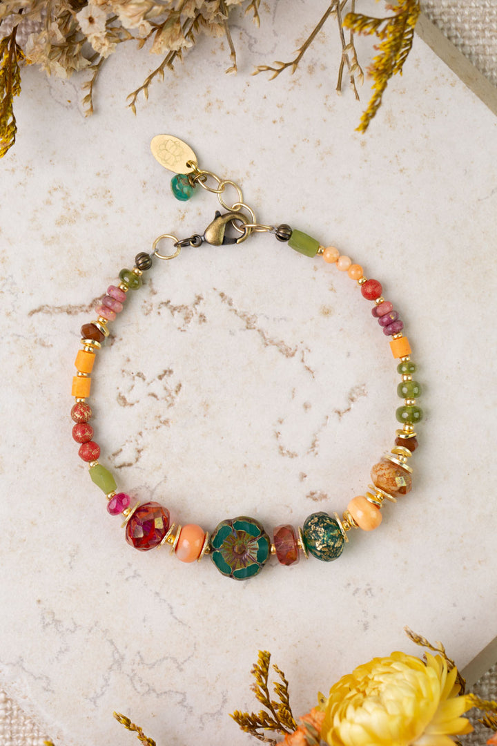 Farmers Market 7.5-8.5" Coral, Tourmaline, Czech Glass Simple Bracelet
