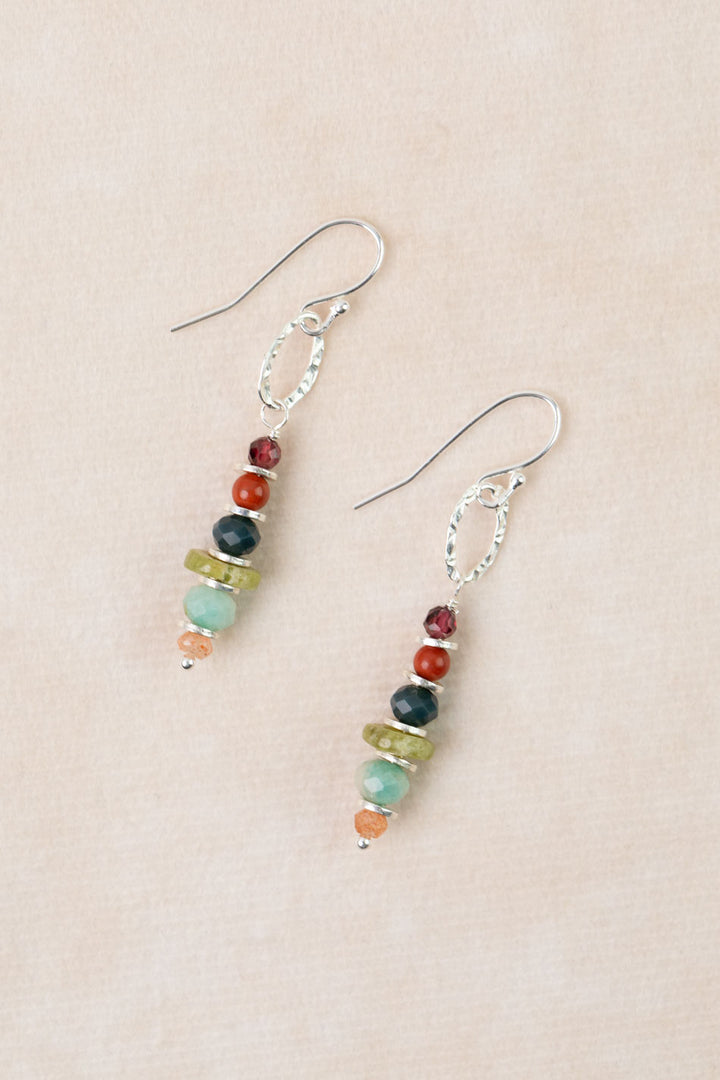 Revolution Jasper, Garnet, Amazonite Dangle Earrings