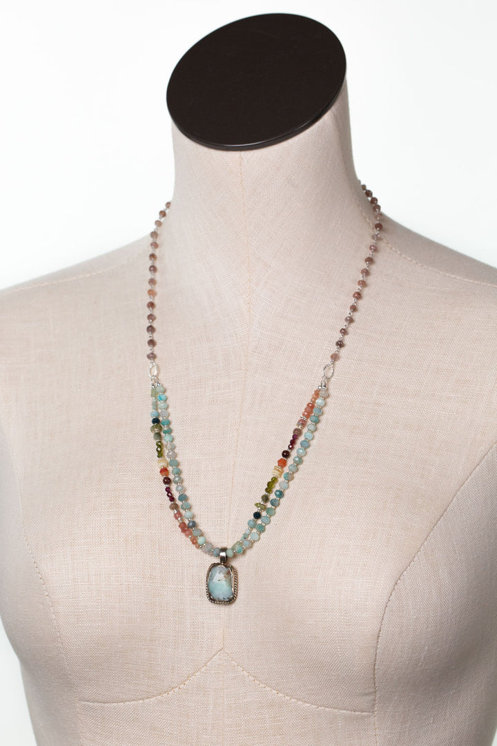 Revolution 23.25-25.25" Garnet, Amazonite, Moonstone Statement Necklace