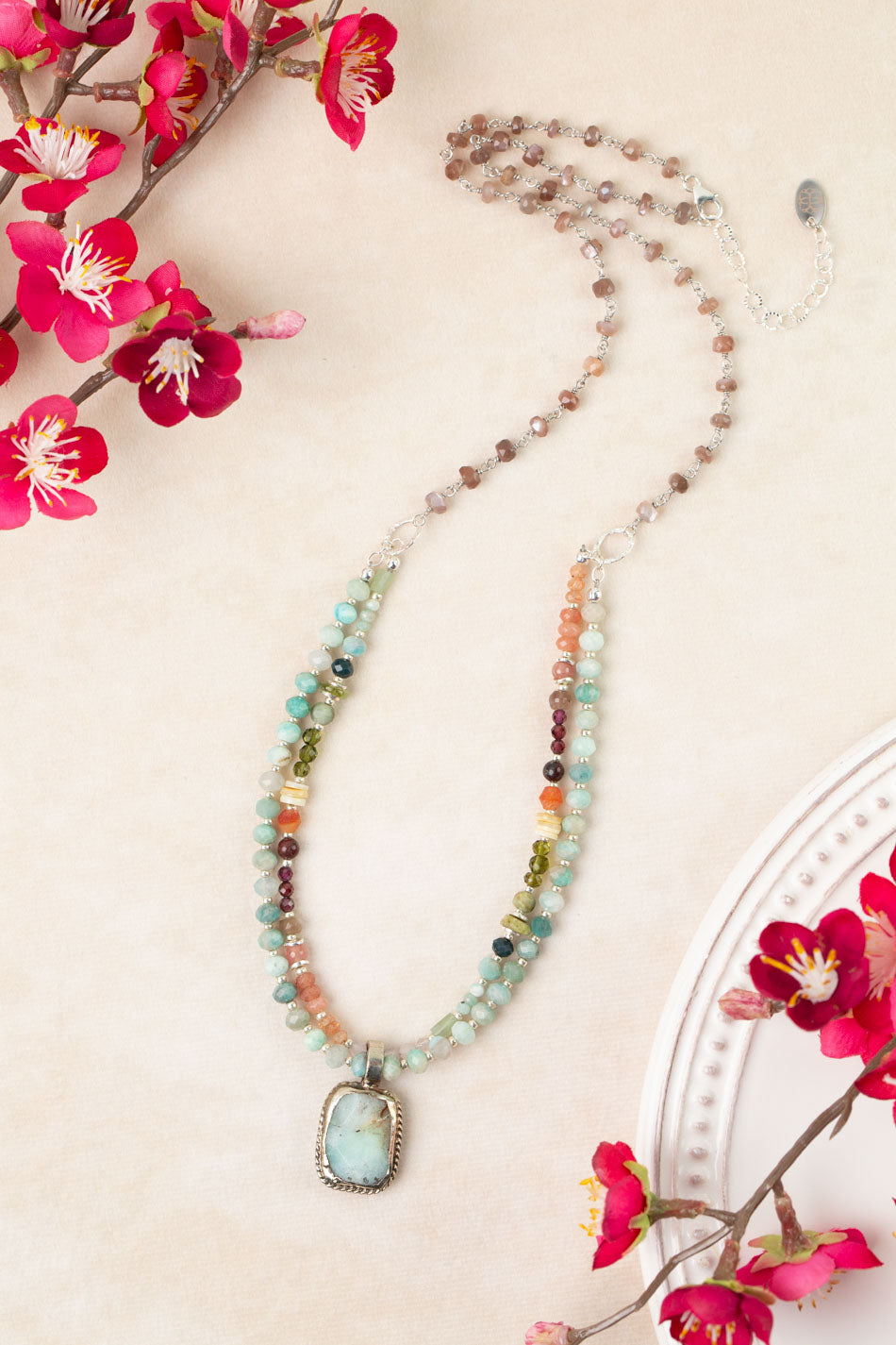 Revolution 23.25-25.25" Garnet, Amazonite, Moonstone Statement Necklace