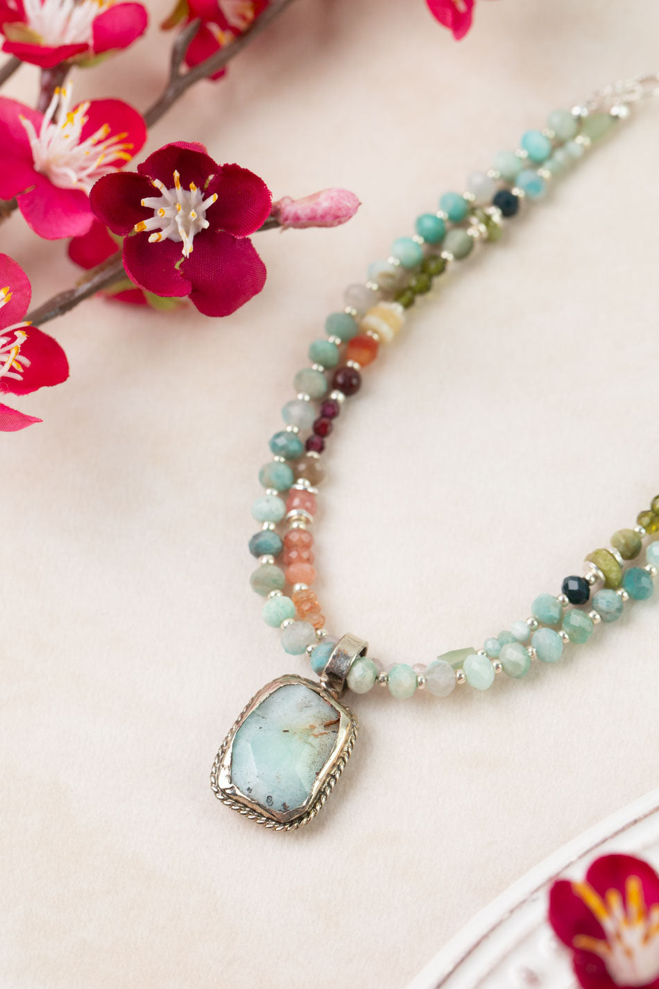 Revolution 23.25-25.25" Garnet, Amazonite, Moonstone Statement Necklace