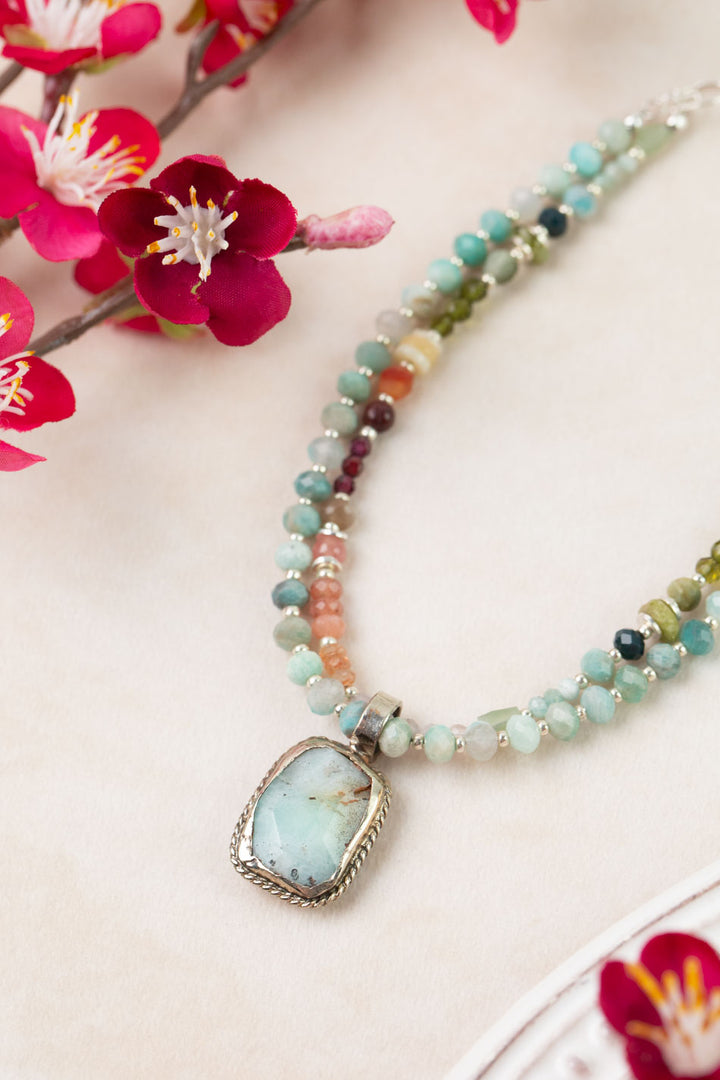 Revolution 23.25-25.25" Garnet, Amazonite, Moonstone Statement Necklace