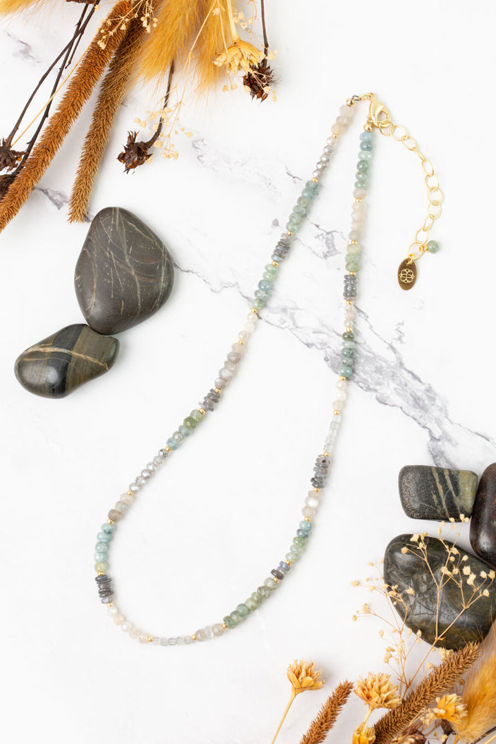 Equinox 16-18" Aquamarine, Labradorite, Moonstone Simple Necklace