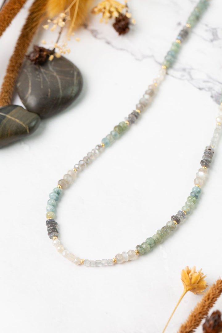 Equinox 16-18" Aquamarine, Labradorite, Moonstone Simple Necklace