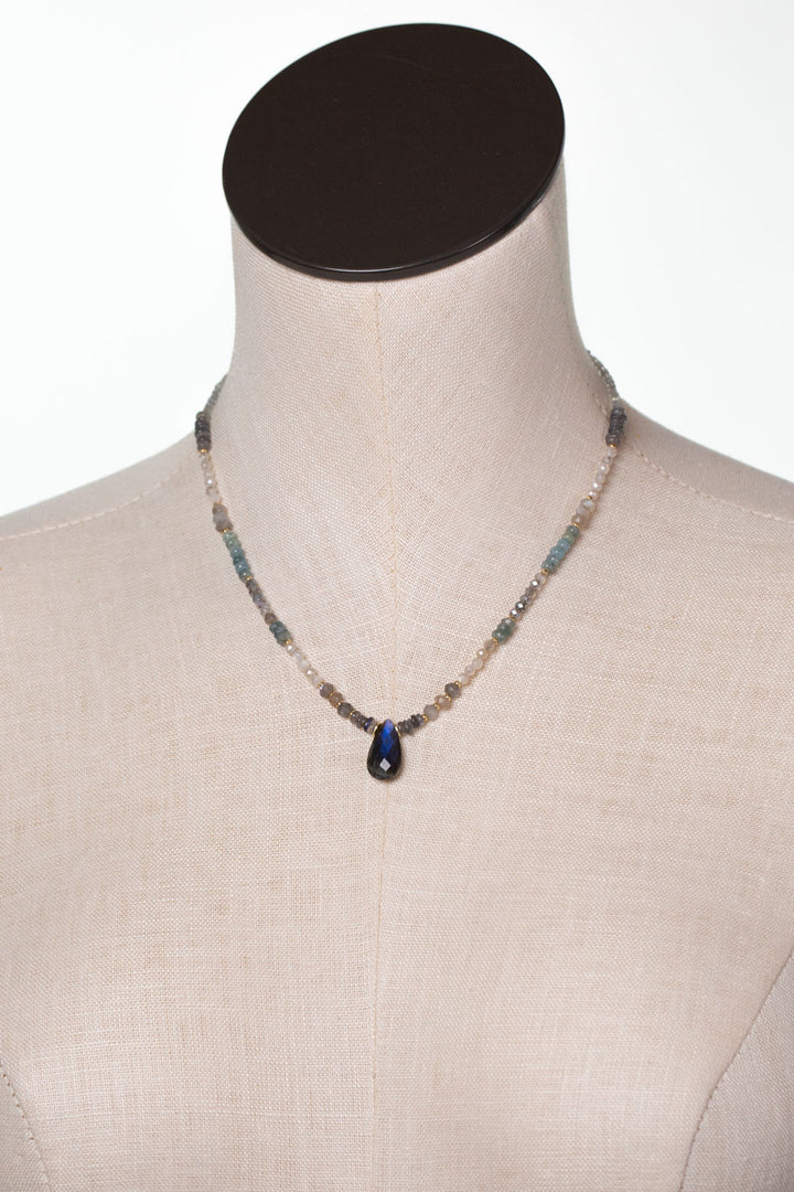 Equinox 16-18" Aquamarine, Labradorite, Moonstone Simple Necklace