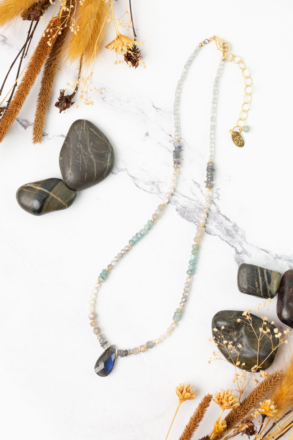Equinox 16-18" Aquamarine, Labradorite, Moonstone Simple Necklace