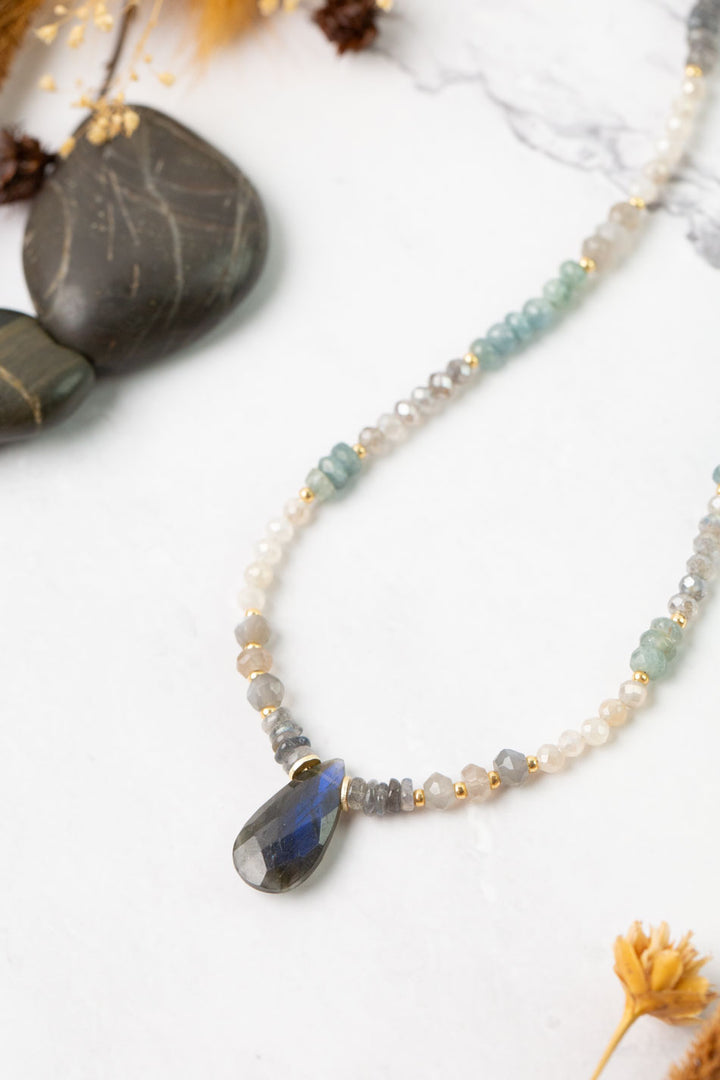 Equinox 16-18" Aquamarine, Labradorite, Moonstone Simple Necklace