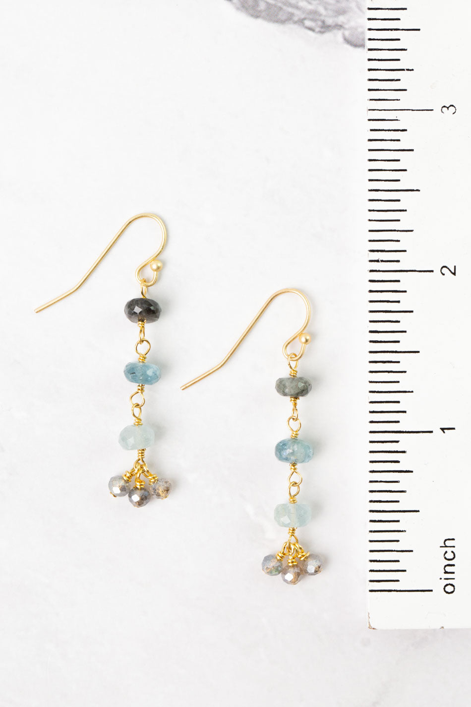 Equinox Aquamarine, Labradorite, Moonstone Dangle Earrings