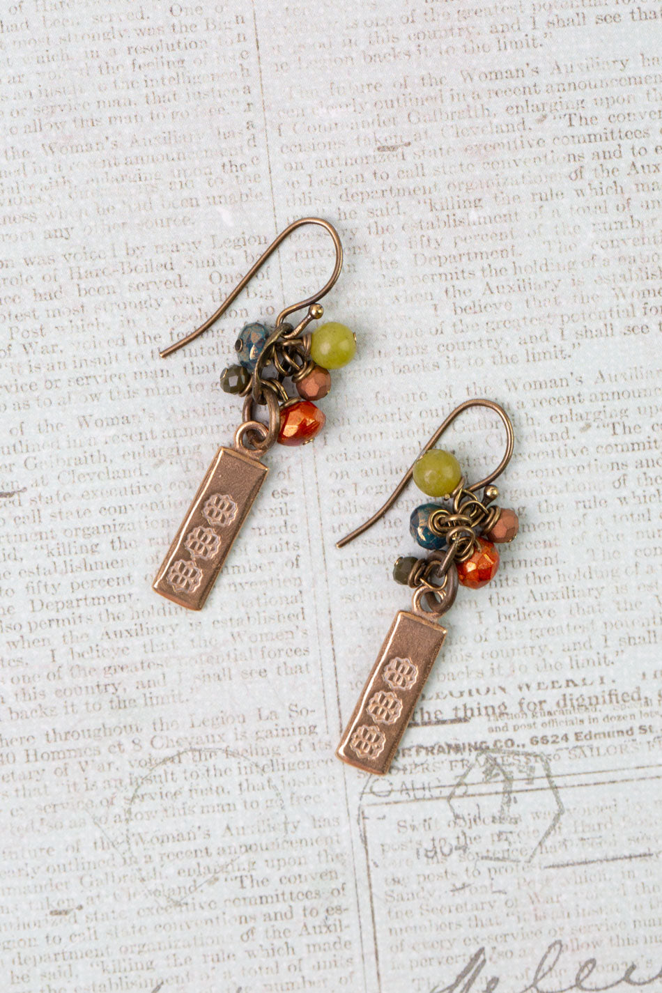 Crisp Autumn Czech Glass, Green Jade, Crystal Dangle Earrings