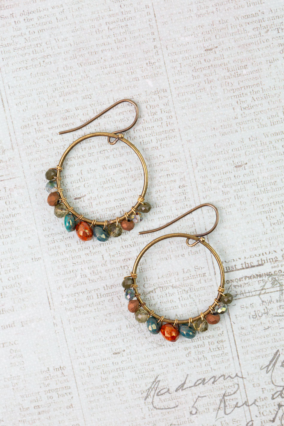 Crisp Autumn Crystal, Czech Glass Hoop Earrings