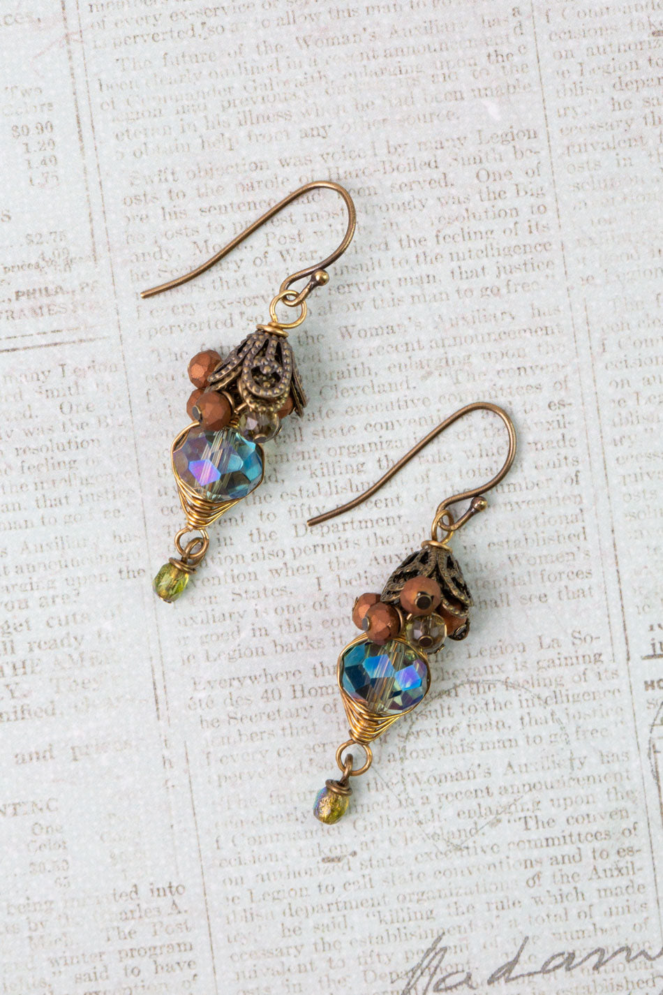 Crisp Autumn Czech Glass, Crystal Dangle Earrings