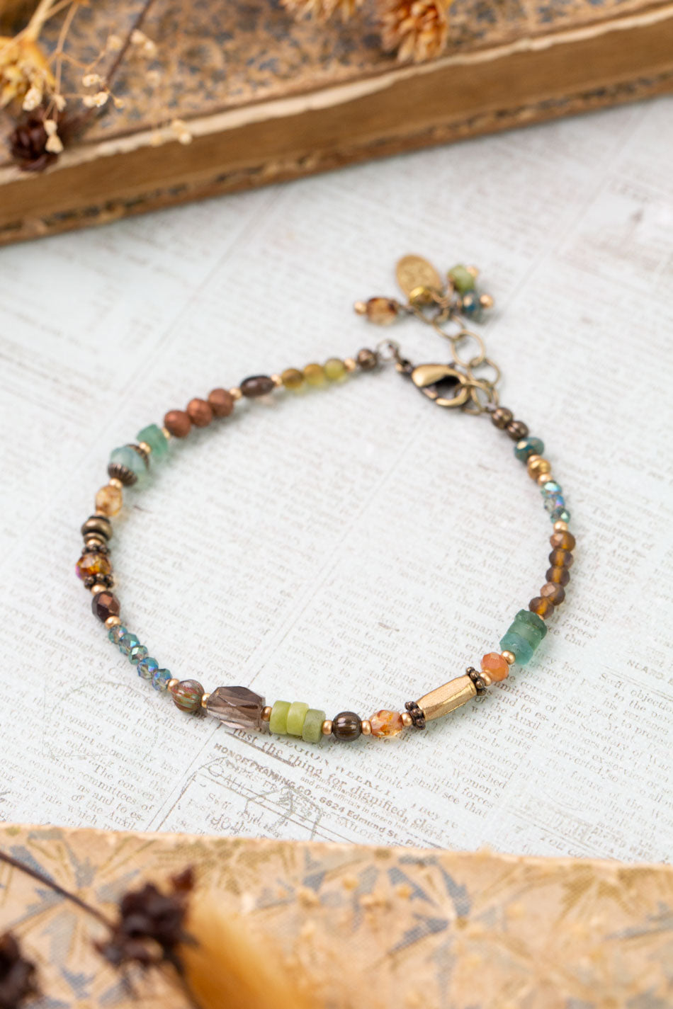 Crisp Autumn 7.75-8.75" Roman Glass, Green Jade, Czech Glass Simple Bracelet