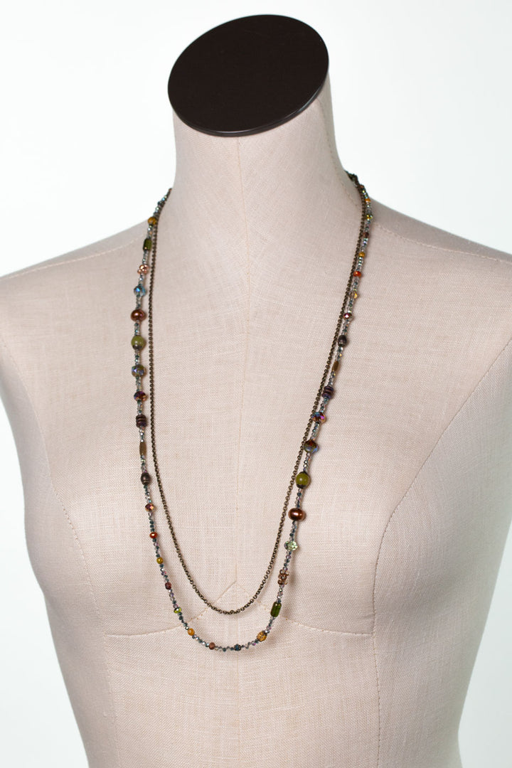 Crisp Autumn 29-31" Green Jade, Crystal, Freshwater Pearl Multistrand Necklace