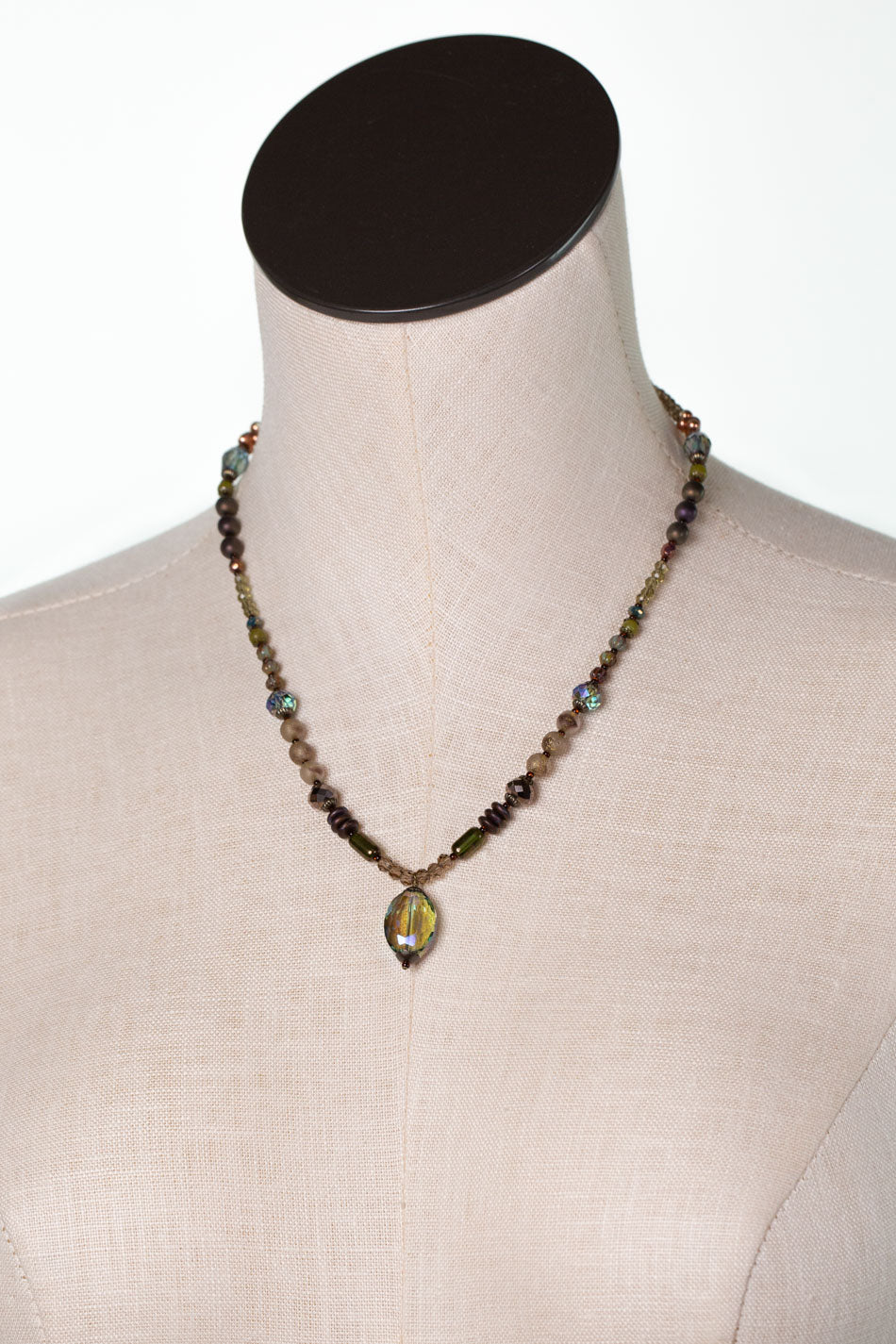 Crisp Autumn 17.5-19.5" Green Jade, Crystal, Czech Glass Statement Necklace
