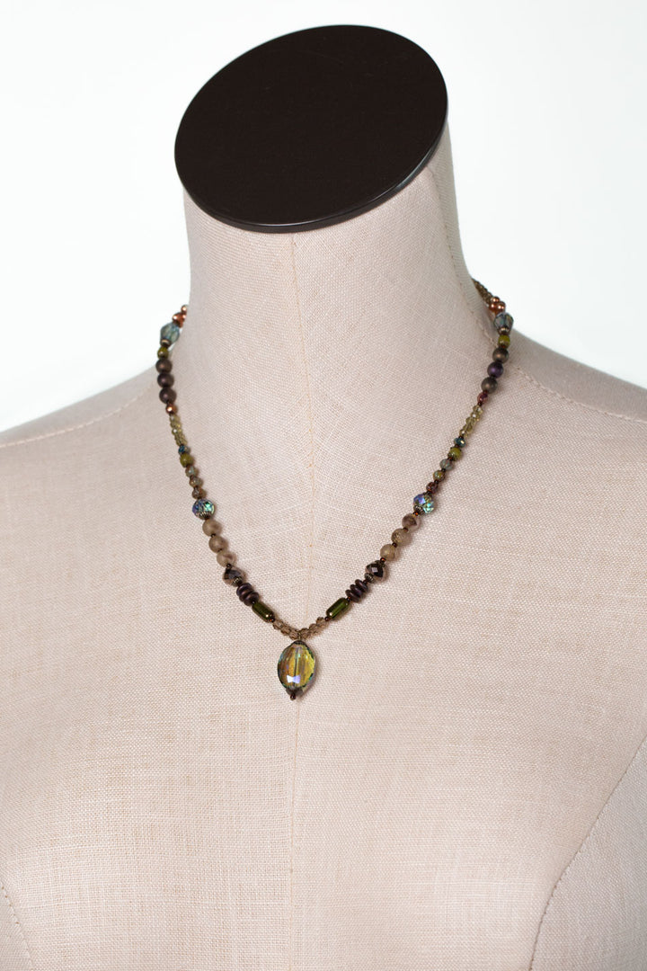 Crisp Autumn 17.5-19.5" Green Jade, Crystal, Czech Glass Statement Necklace