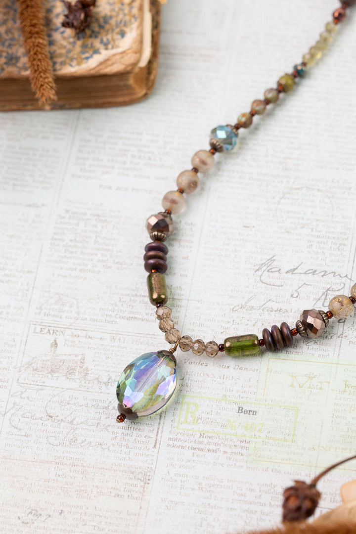 Crisp Autumn 17.5-19.5" Green Jade, Crystal, Czech Glass Statement Necklace
