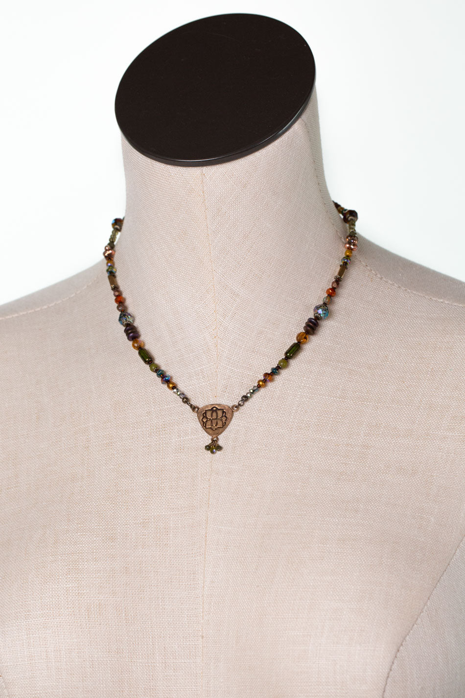 Crisp Autumn 15.25-17.75" Green Jade, Crystal, Czech Glass Statement Necklace