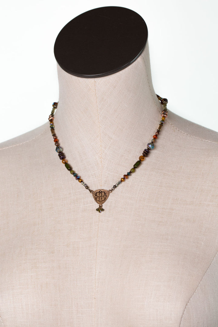 Crisp Autumn 15.25-17.75" Green Jade, Crystal, Czech Glass Statement Necklace