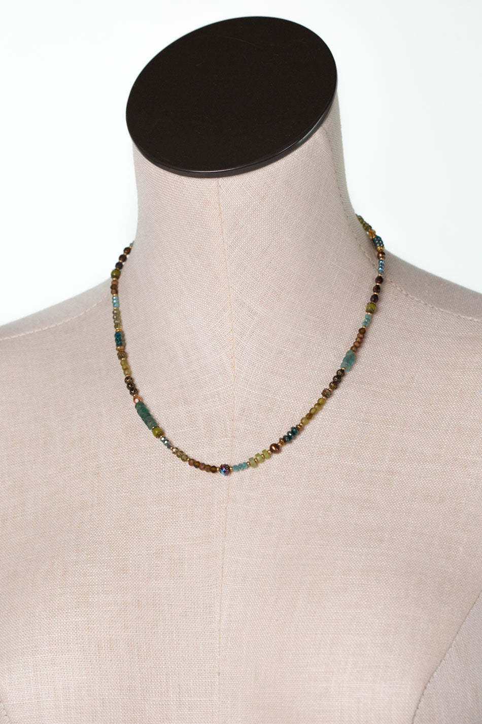 Crisp Autumn 17-19" Roman Glass, Green Jade, Czech Glass Simple Necklace
