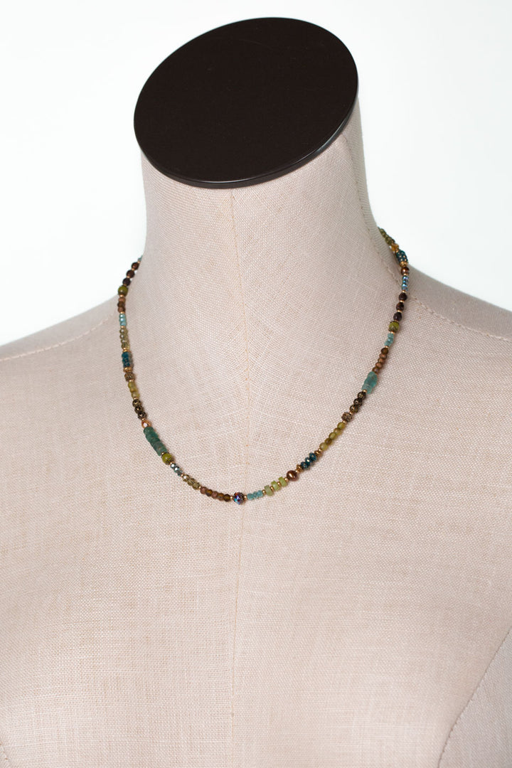 Crisp Autumn 17-19" Roman Glass, Green Jade, Czech Glass Simple Necklace
