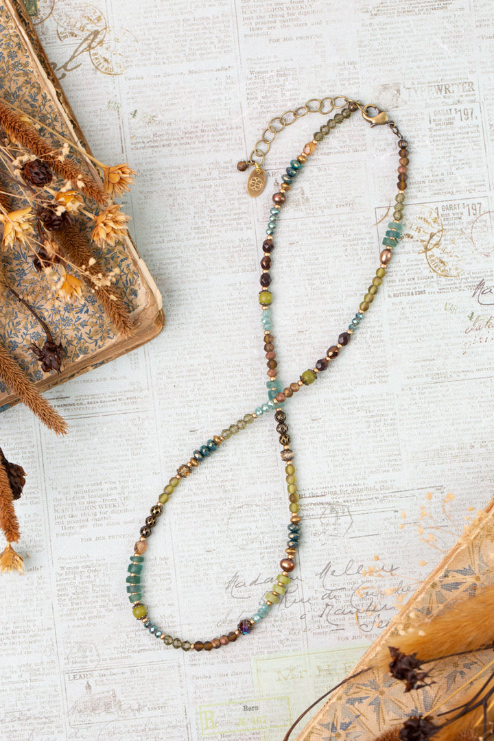 Crisp Autumn 17-19" Roman Glass, Green Jade, Czech Glass Simple Necklace