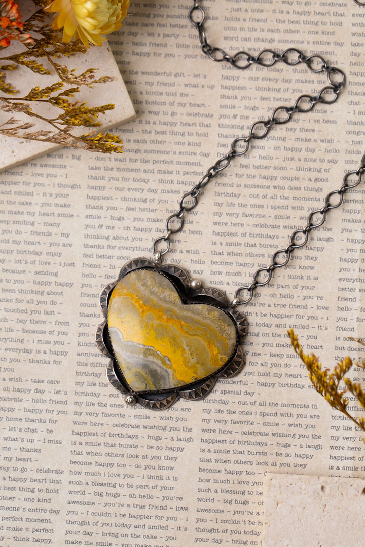 Tia Long Navajo 19" Bumblebee Jasper Heart Statement Necklace