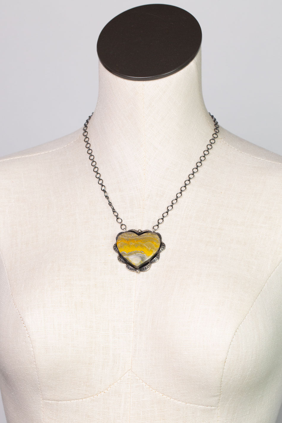 Tia Long Navajo 19" Bumblebee Jasper Heart Statement Necklace