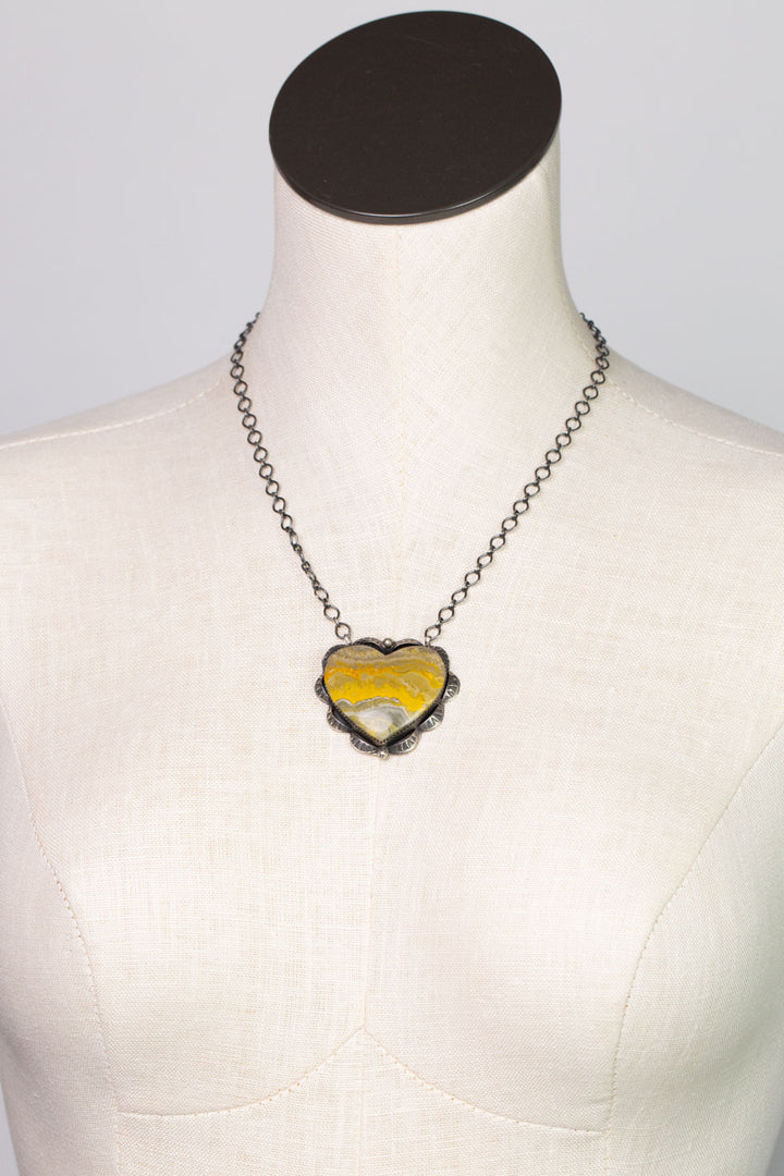 Tia Long Navajo 19" Bumblebee Jasper Heart Statement Necklace