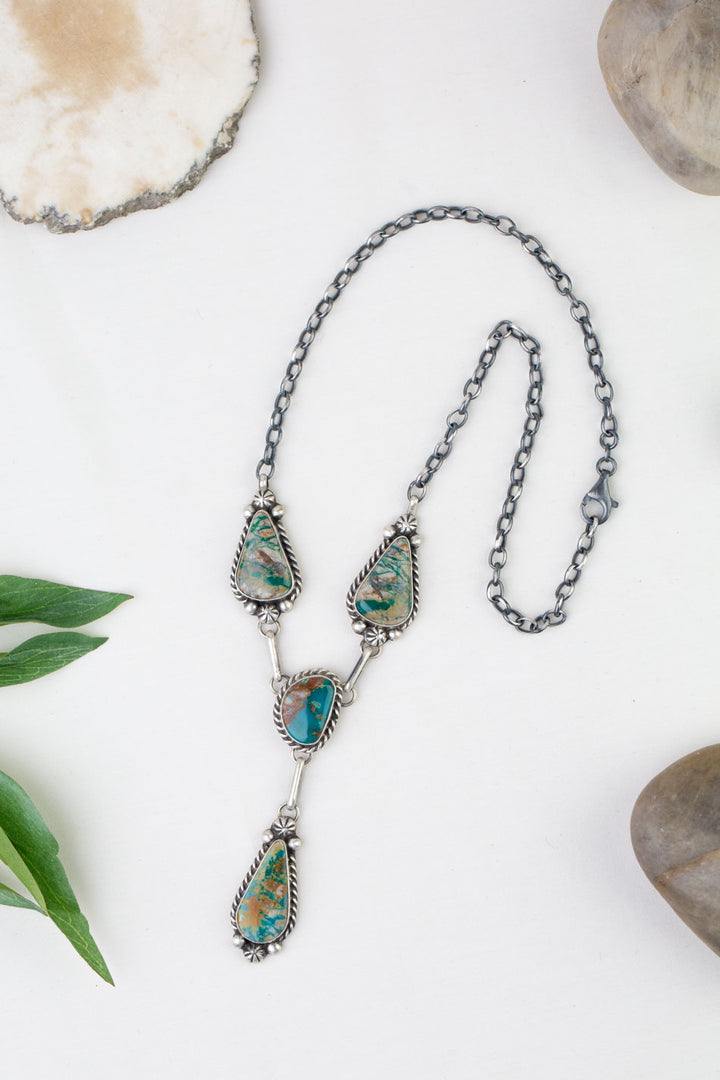 Native American 21" Royston Ribbon Turquoise Necklace & Earring Set