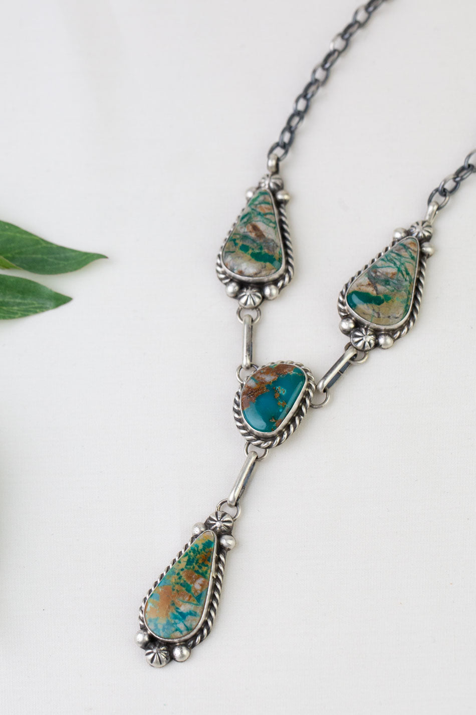 Native American 21" Royston Ribbon Turquoise Necklace & Earring Set