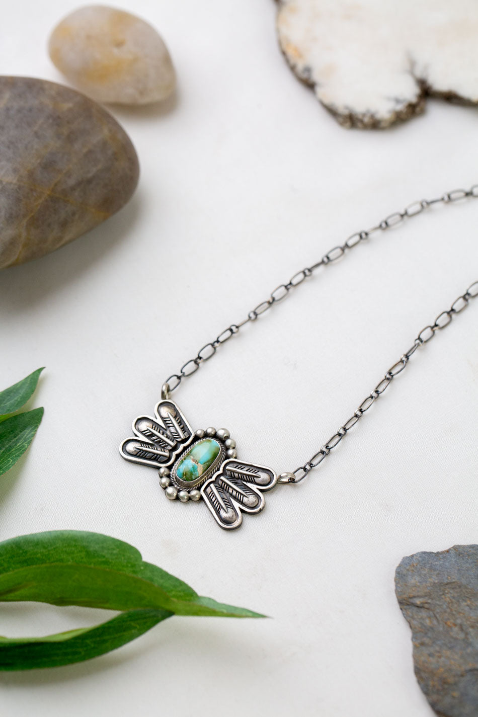 Native American 18.5" Sonoran Gold Turquoise Sterling Silver Necklace